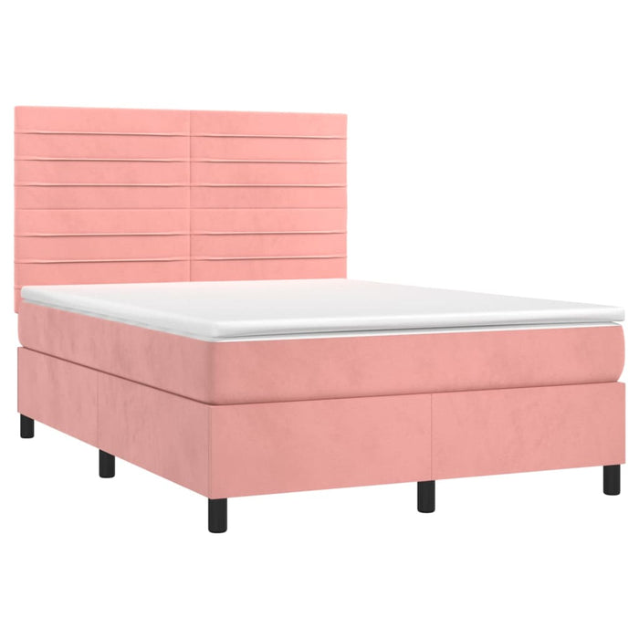 Pat box spring cu saltea, roz, 140x190 cm, catifea - WALTI WALTI