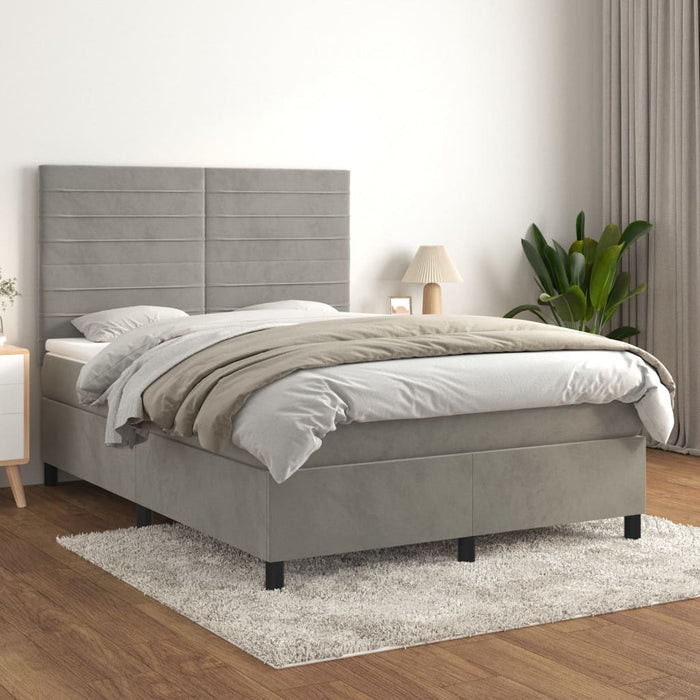 Pat box spring cu saltea, gri deschis, 140x200 cm, catifea - WALTI WALTI