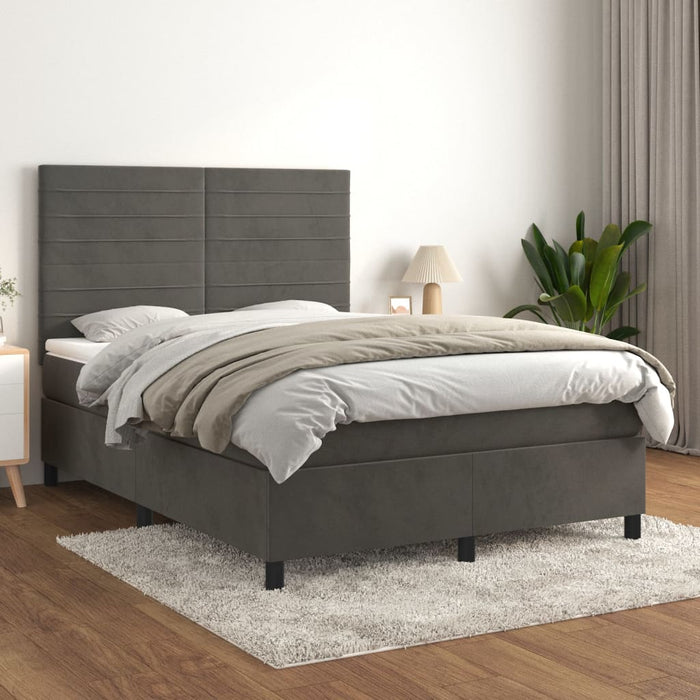 Pat box spring cu saltea, gri închis, 140x200 cm, catifea - WALTI WALTI