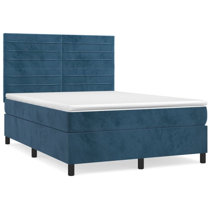 Pat box spring cu saltea, albastru închis, 140x200 cm, catifea - WALTI WALTI