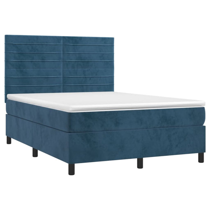 Pat box spring cu saltea, albastru închis, 140x200 cm, catifea - WALTI WALTI