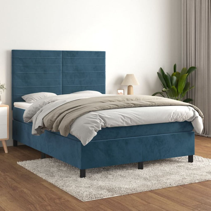 Pat box spring cu saltea, albastru închis, 140x200 cm, catifea - WALTI WALTI