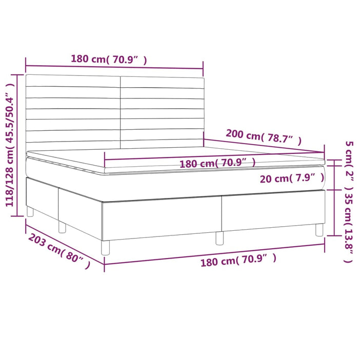Pat box spring cu saltea, negru, 180x200 cm, catifea WALTI