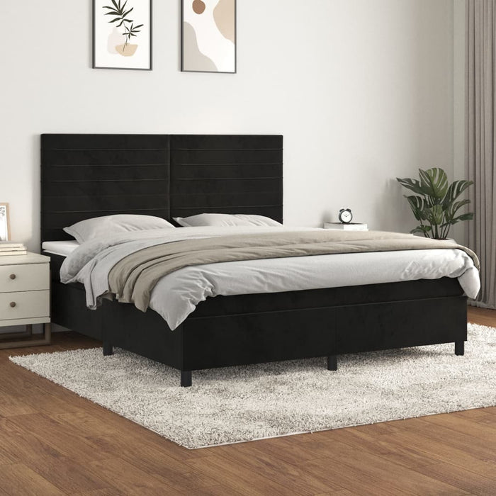 Pat box spring cu saltea, negru, 180x200 cm, catifea WALTI
