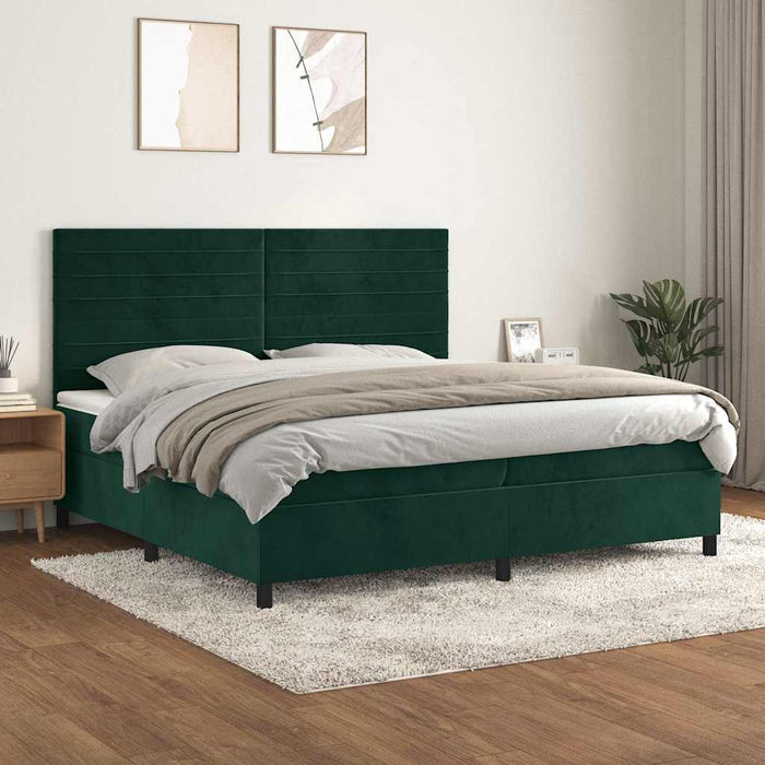 Pat box spring cu saltea, verde închis, 200x200 cm, catifea - WALTI WALTI