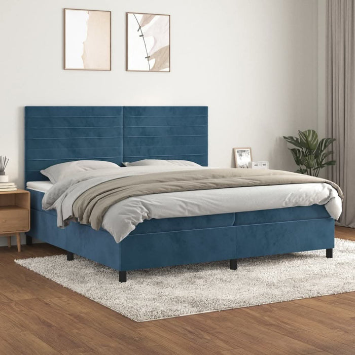 Pat box spring cu saltea, albastru închis, 200x200 cm, catifea - WALTI WALTI