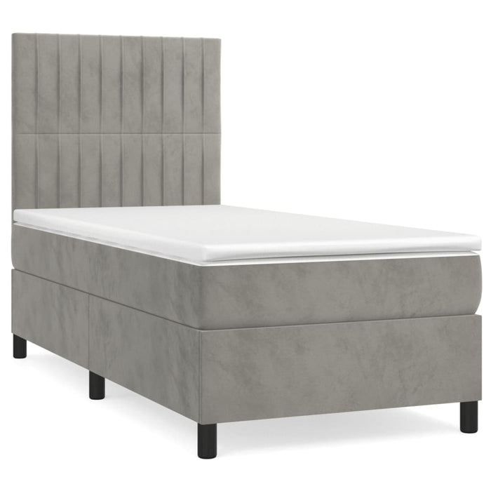 Pat box spring cu saltea, gri deschis, 80x200 cm, catifea - WALTI WALTI