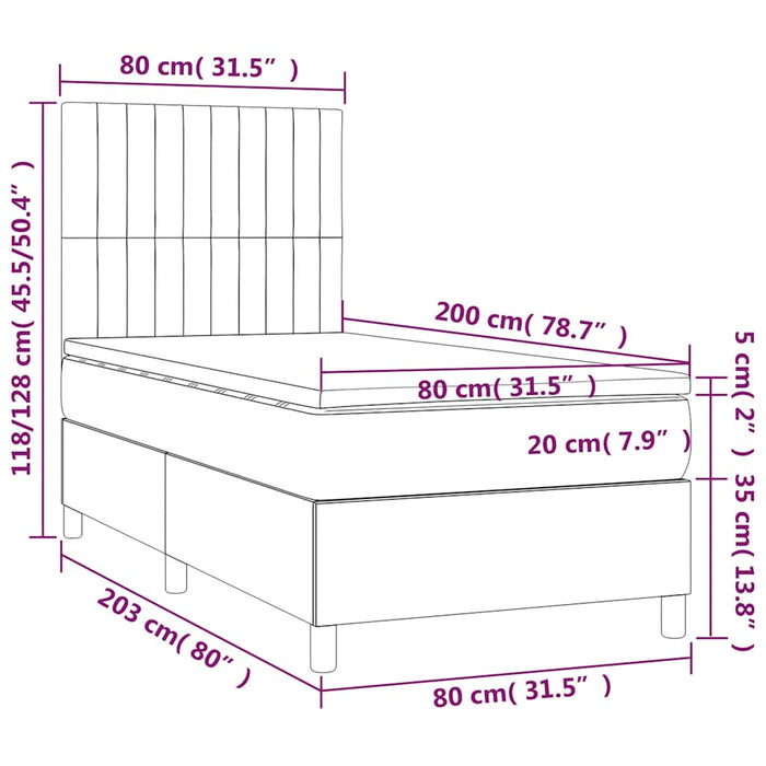Pat box spring cu saltea, albastru închis, 80x200 cm, catifea - WALTI WALTI