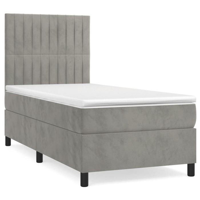 Pat box spring cu saltea, gri deschis, 90x190 cm, catifea - WALTI WALTI