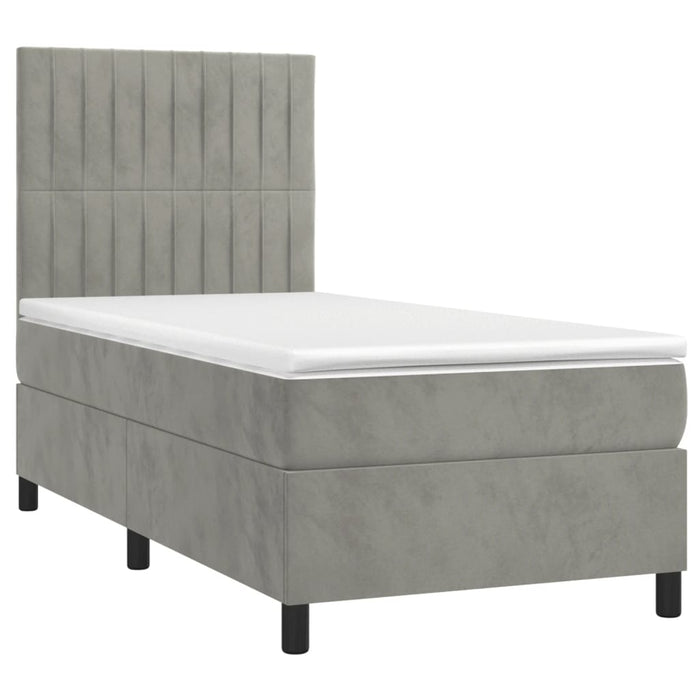 Pat box spring cu saltea, gri deschis, 90x190 cm, catifea - WALTI WALTI