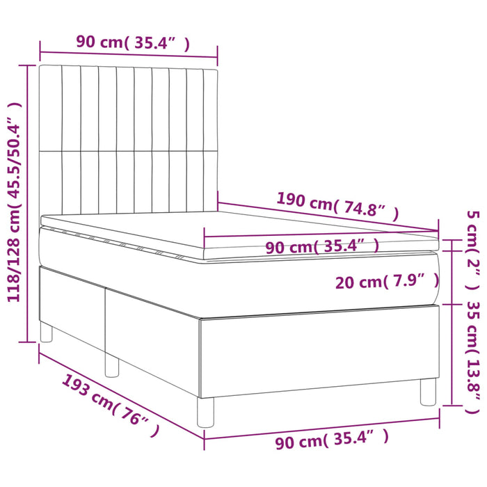 Pat box spring cu saltea, negru, 90x190 cm, catifea - WALTI WALTI
