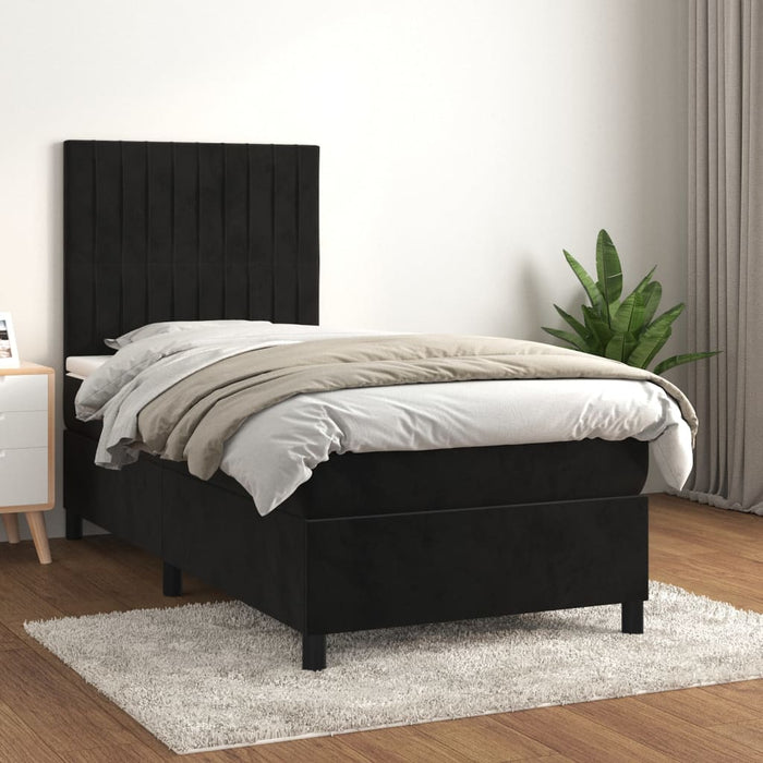 Pat box spring cu saltea, negru, 90x190 cm, catifea - WALTI WALTI