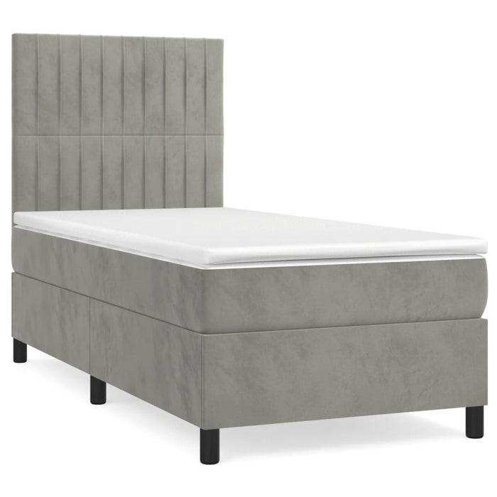 Pat box spring cu saltea, gri deschis, 90x200 cm, catifea - WALTI WALTI