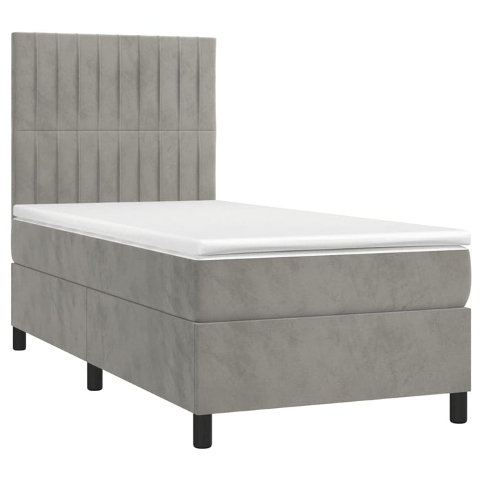 Pat box spring cu saltea, gri deschis, 100x200 cm, catifea - WALTI WALTI