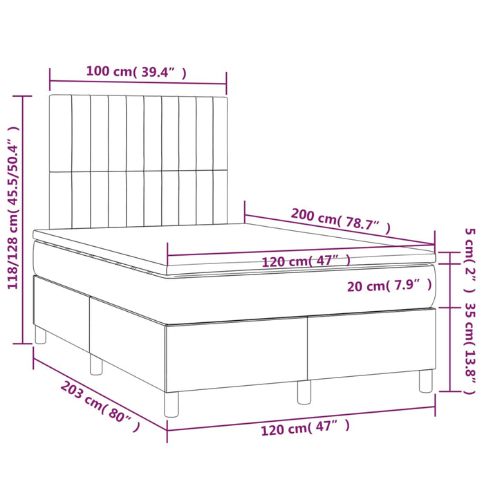 Pat box spring cu saltea, gri deschis, 120x200 cm, catifea - WALTI WALTI