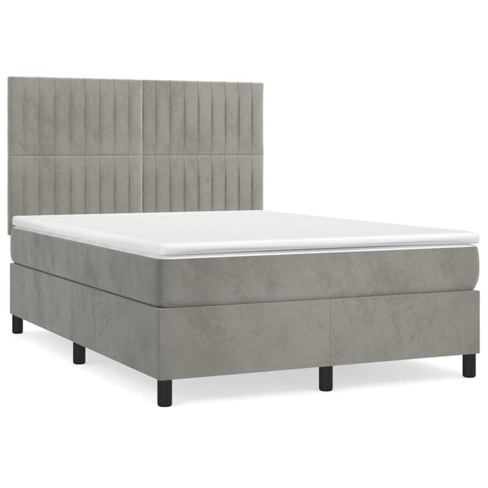 Pat box spring cu saltea, gri deschis, 140x190 cm, catifea - WALTI WALTI