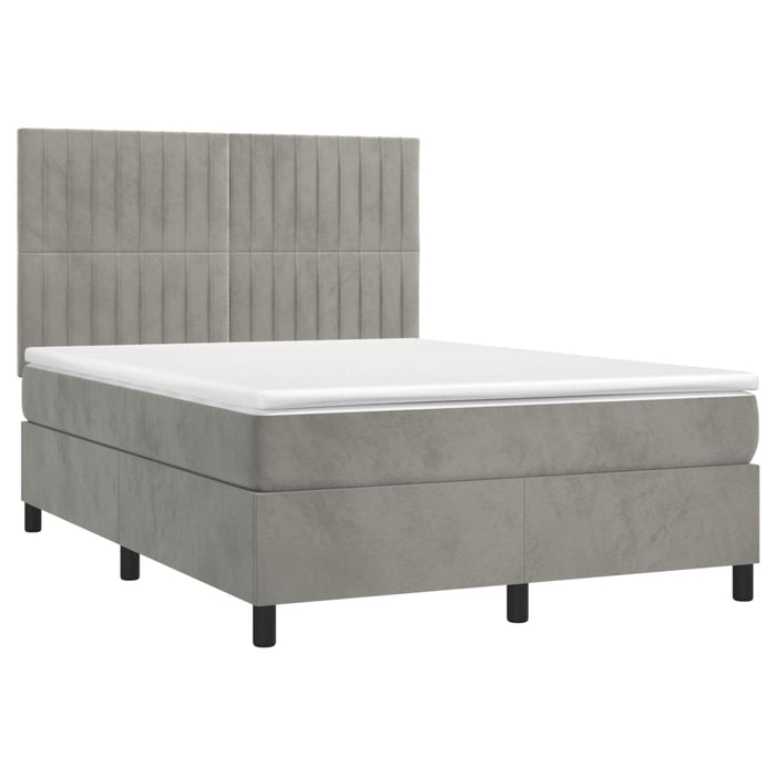 Pat box spring cu saltea, gri deschis, 140x190 cm, catifea - WALTI WALTI