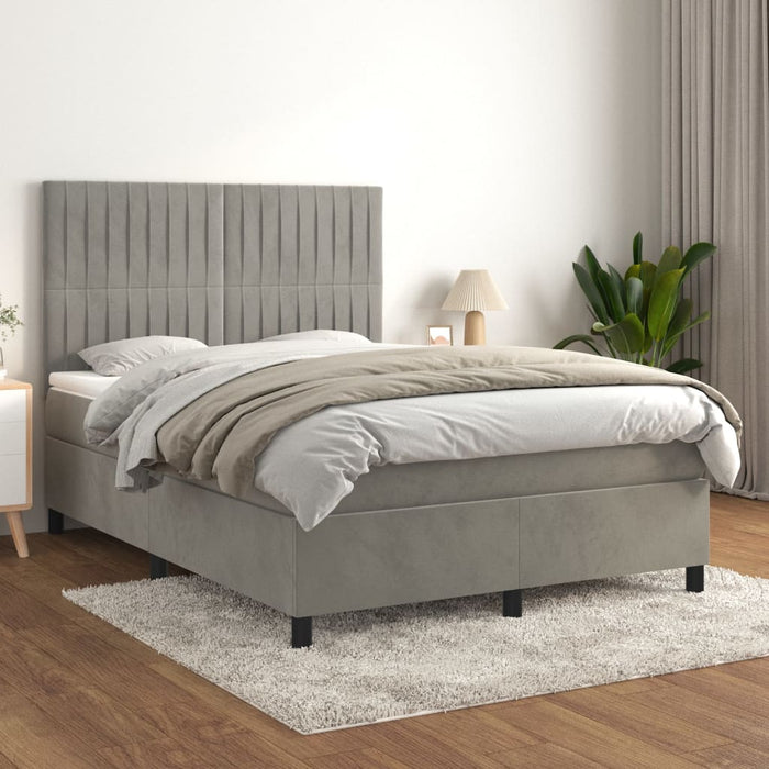 Pat box spring cu saltea, gri deschis, 140x190 cm, catifea - WALTI WALTI
