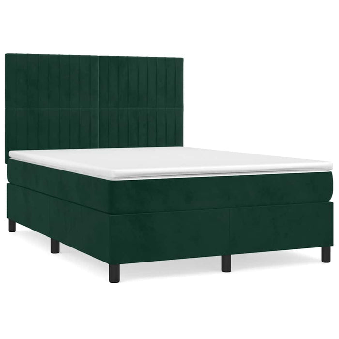 Pat box spring cu saltea, verde închis, 140x190 cm, catifea - WALTI WALTI