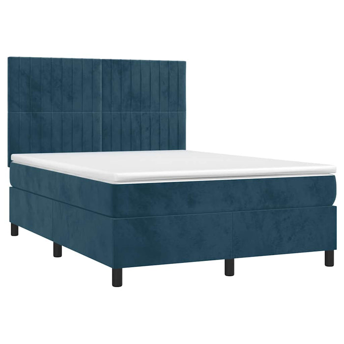 Pat box spring cu saltea, albastru închis, 140x190 cm, catifea - WALTI WALTI