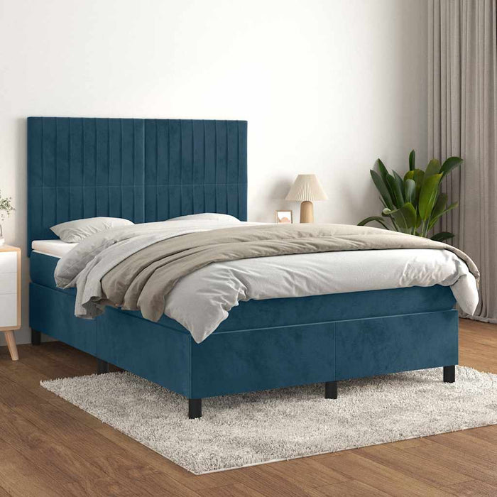 Pat box spring cu saltea, albastru închis, 140x190 cm, catifea - WALTI WALTI