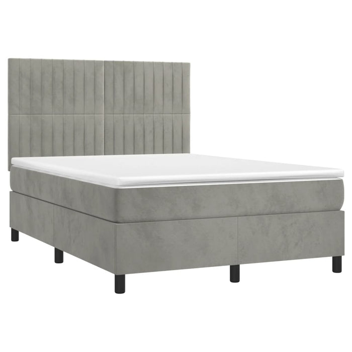 Pat box spring cu saltea, gri deschis, 140x200 cm, catifea - WALTI WALTI
