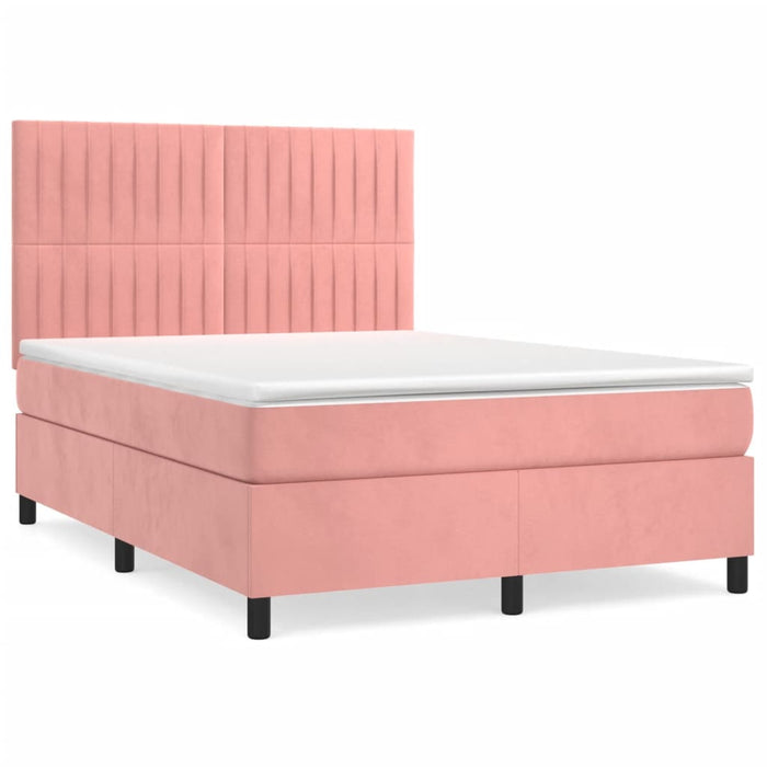 Pat box spring cu saltea, roz, 140x200 cm, catifea - WALTI WALTI