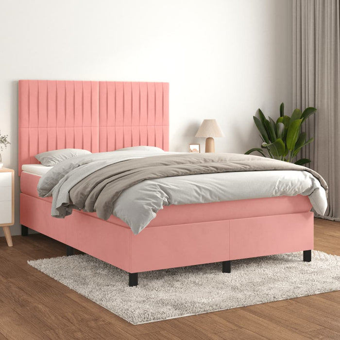Pat box spring cu saltea, roz, 140x200 cm, catifea - WALTI WALTI