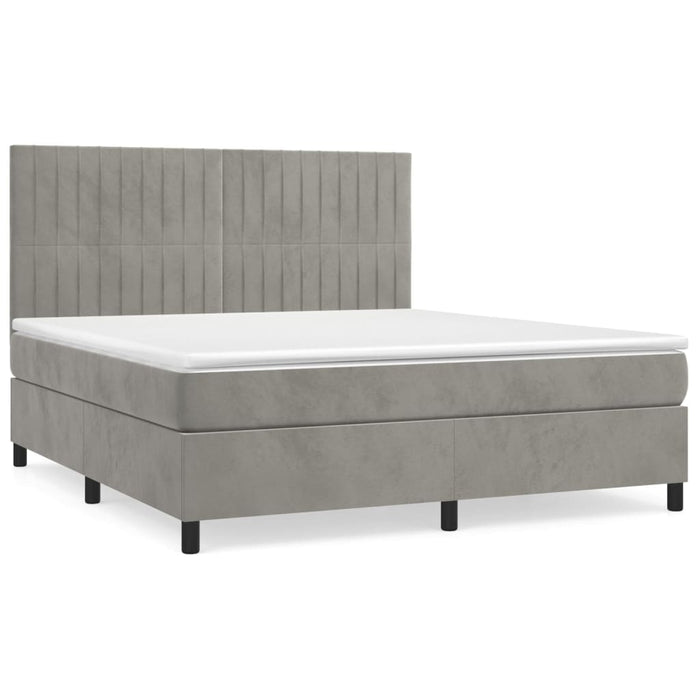 Pat box spring cu saltea, gri deschis, 160x200 cm, catifea - WALTI WALTI
