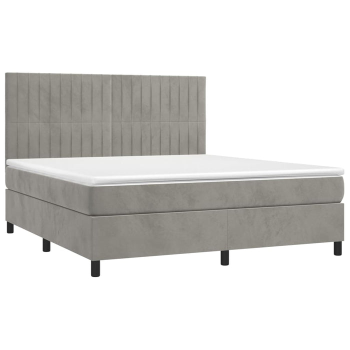 Pat box spring cu saltea, gri deschis, 160x200 cm, catifea - WALTI WALTI
