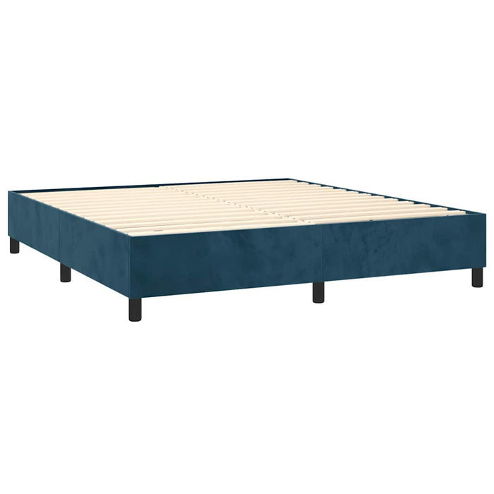 Pat box spring cu saltea, albastru închis, 160x200 cm, catifea WALTI