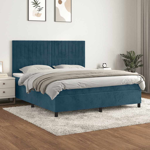Pat box spring cu saltea, albastru închis, 160x200 cm, catifea - WALTI WALTI