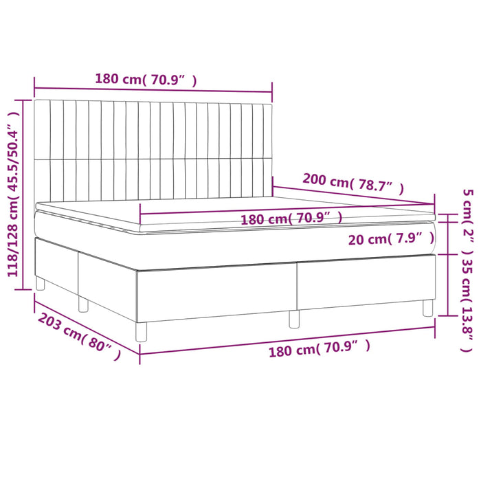 Pat box spring cu saltea, negru, 180x200 cm, catifea WALTI