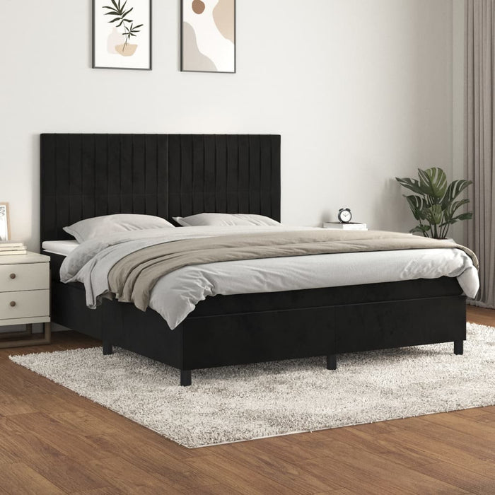 Pat box spring cu saltea, negru, 180x200 cm, catifea WALTI