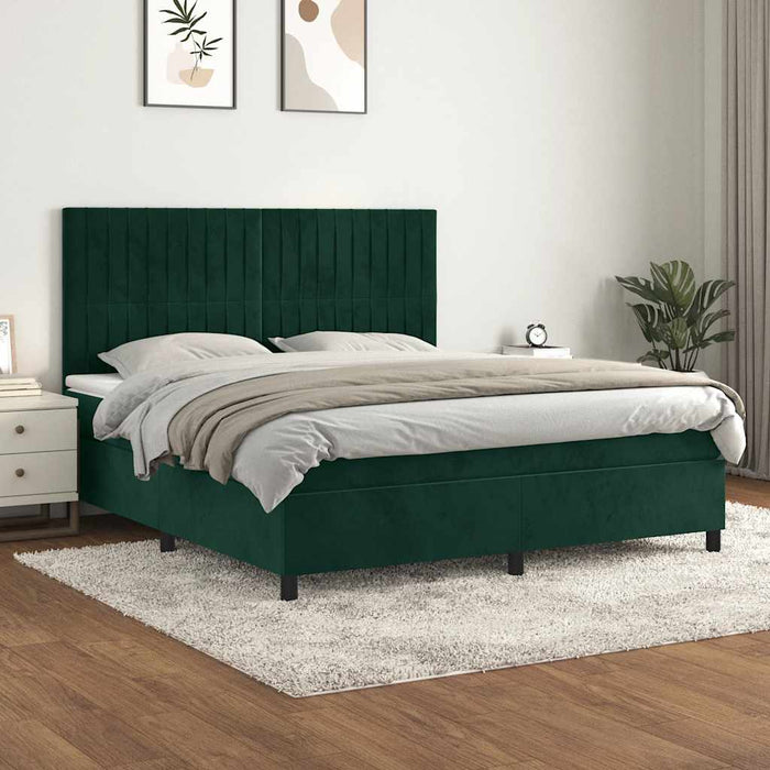 Pat box spring cu saltea, verde închis, 180x200 cm, catifea - WALTI WALTI