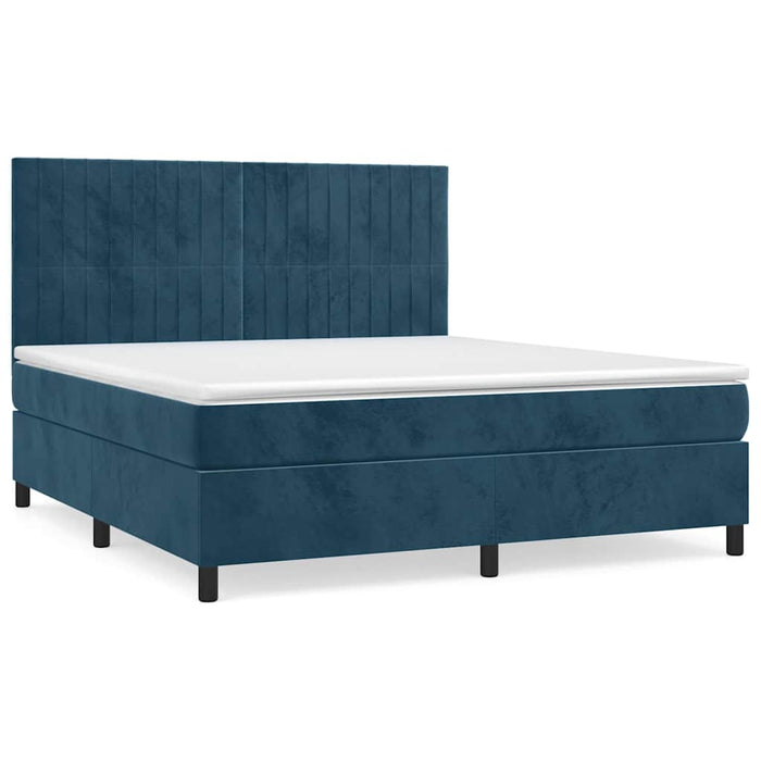 Pat box spring cu saltea, albastru închis, 180x200 cm, catifea WALTI