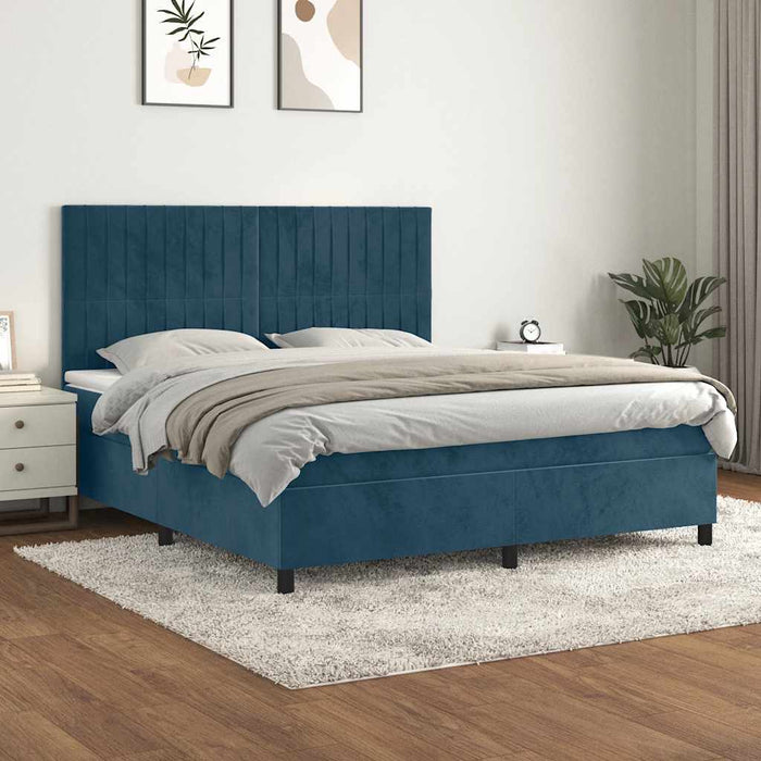 Pat box spring cu saltea, albastru închis, 180x200 cm, catifea WALTI