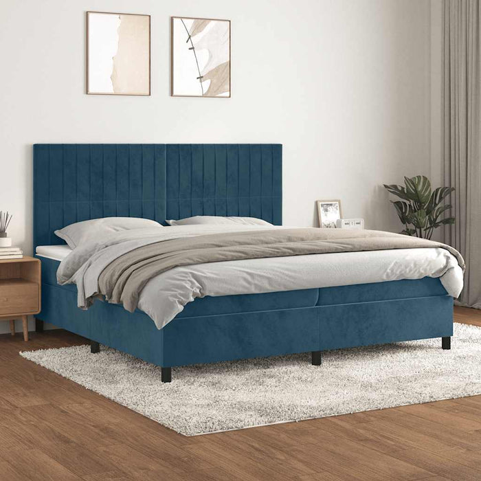 Pat box spring cu saltea, albastru închis, 200x200 cm, catifea - WALTI WALTI