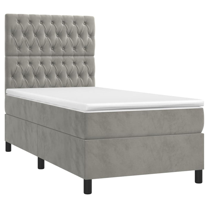 Pat continental cu saltea, gri deschis, 80x200 cm, catifea - WALTI WALTI