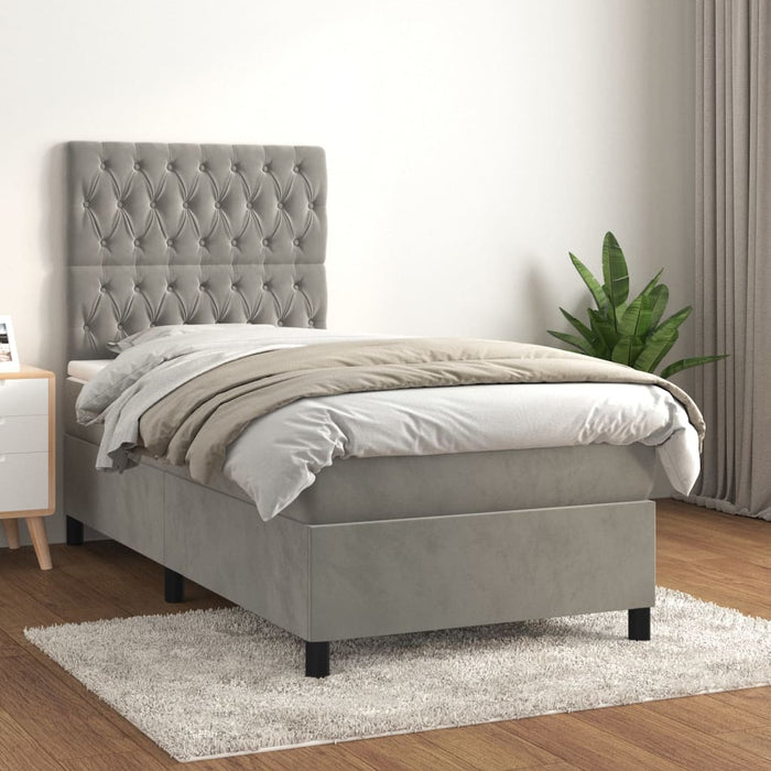 Pat continental cu saltea, gri deschis, 80x200 cm, catifea - WALTI WALTI