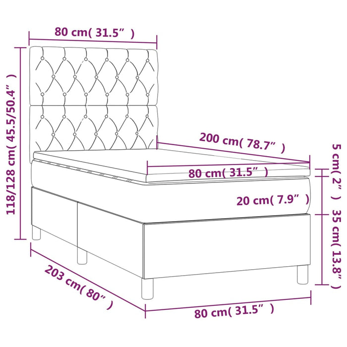 Pat box spring cu saltea, gri închis, 80x200 cm, catifea - WALTI WALTI