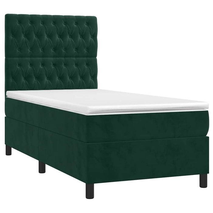 Pat box spring cu saltea, verde închis, 80x200 cm, catifea WALTI