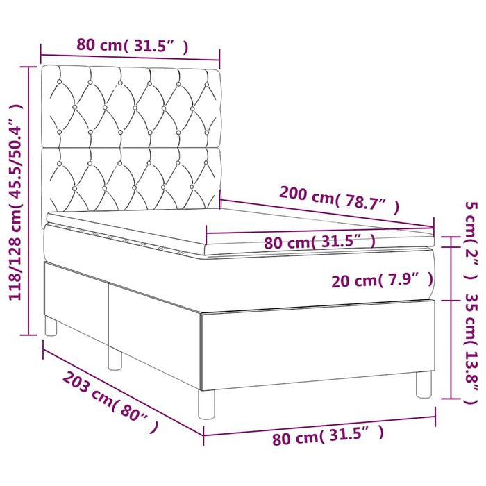 Pat box spring cu saltea, verde închis, 80x200 cm, catifea WALTI