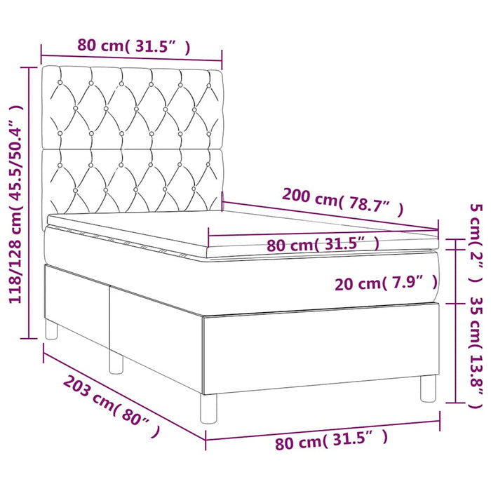 Pat box spring cu saltea, albastru închis, 80x200 cm, catifea - WALTI WALTI