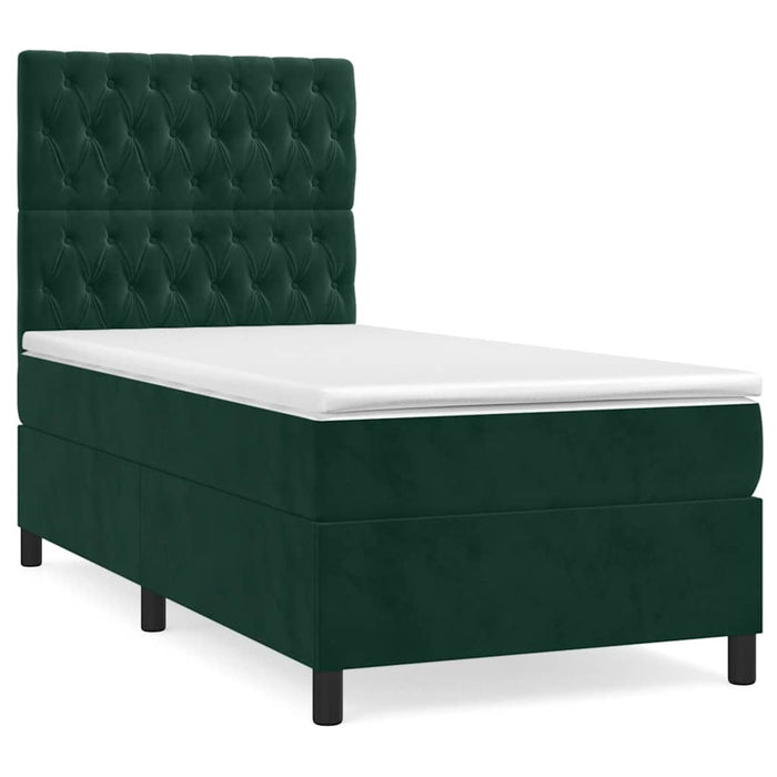 Pat box spring cu saltea, verde închis, 90x190 cm, catifea - WALTI WALTI