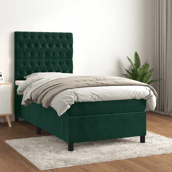 Pat box spring cu saltea, verde închis, 90x190 cm, catifea - WALTI WALTI