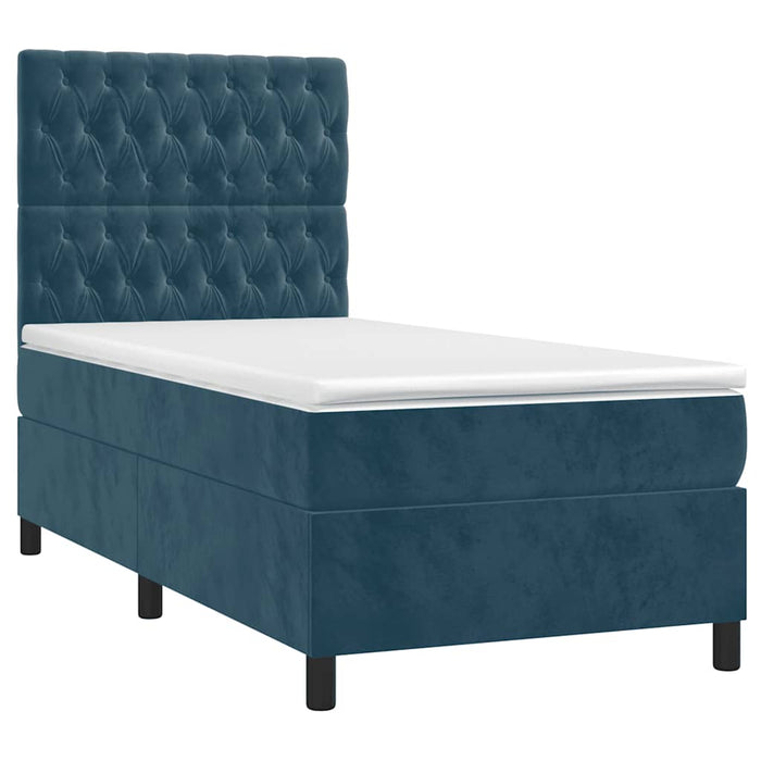 Pat box spring cu saltea, albastru închis, 90x190 cm, catifea WALTI