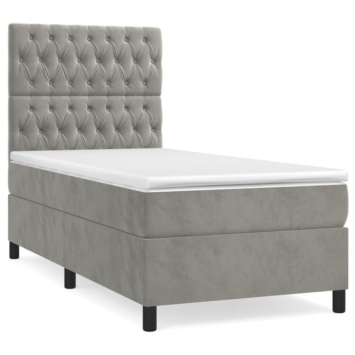 Pat box spring cu saltea, gri deschis, 90x200 cm, catifea - WALTI WALTI
