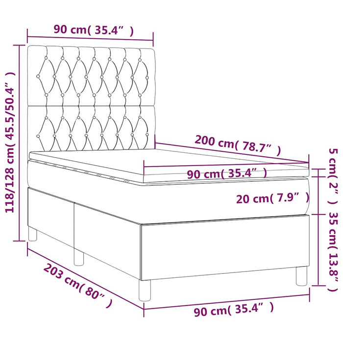 Pat box spring cu saltea, verde închis, 90x200 cm, catifea - WALTI WALTI