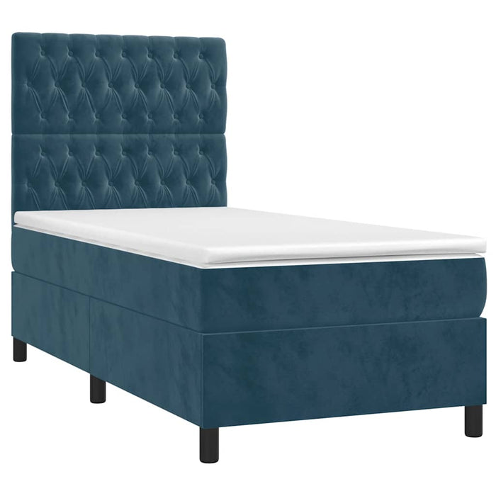 Pat box spring cu saltea, albastru închis, 90x200 cm, catifea - WALTI WALTI